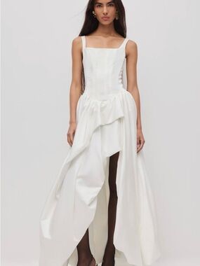 Aje White Square-Neck High-Low Gown